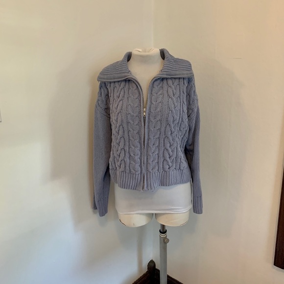 Hippie Rose "Soft & Cozy" Chenille Cable-Knit Zip-Up Sweater Blue Cardigan Large - Picture 5 of 8